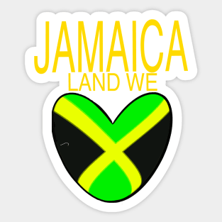 Jamaica land we love with Jamaican flag in black green and gold inside a heart shape Sticker